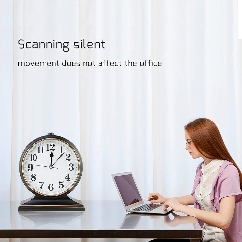 Beesealy ساعة مكتب بيزالي الصامتة - ساعة عتيقة على الطراز الأوروبي بقرص 10 بوصات، سهلة القراءة لغرفة المعيشة أو غرفة النوم - Image 4